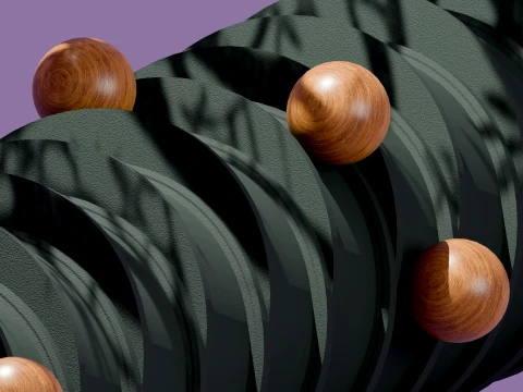 Modern Abstract Spiral Column with Wooden Spheres 3D Model