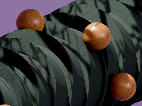 Modern Abstract Spiral Column with Wooden Spheres 3D Model