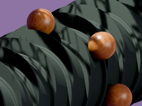 Modern Abstract Spiral Column with Wooden Spheres 3D Model