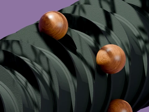 Modern Abstract Spiral Column with Wooden Spheres 3D Model