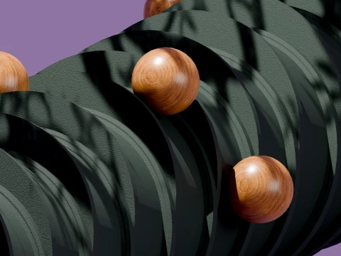 Modern Abstract Spiral Column with Wooden Spheres 3D Model