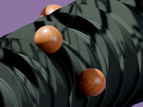 Modern Abstract Spiral Column with Wooden Spheres 3D Model