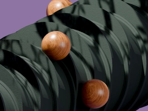 Modern Abstract Spiral Column with Wooden Spheres 3D Model