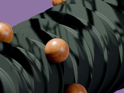 Modern Abstract Spiral Column with Wooden Spheres 3D Model