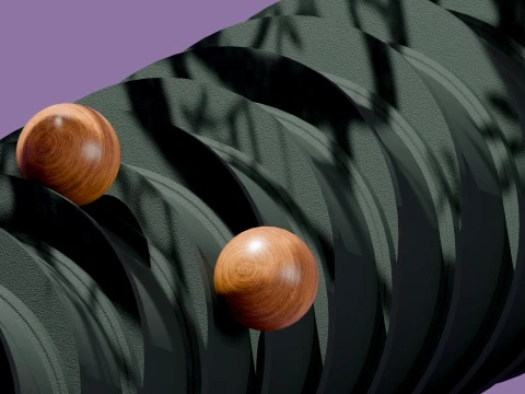 Modern Abstract Spiral Column with Wooden Spheres 3D Model