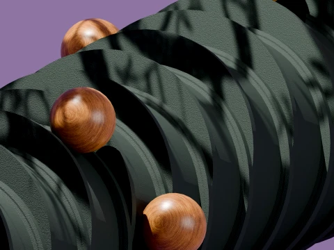 Modern Abstract Spiral Column with Wooden Spheres 3D Model