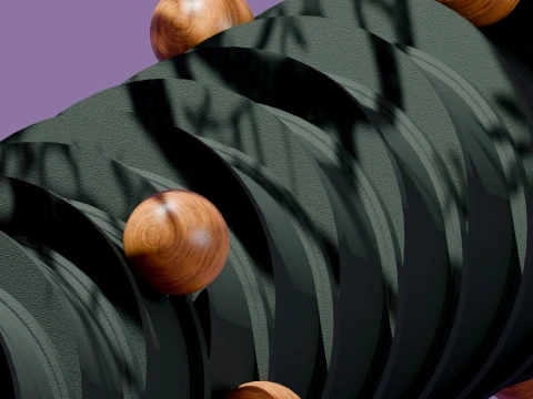 Modern Abstract Spiral Column with Wooden Spheres 3D Model