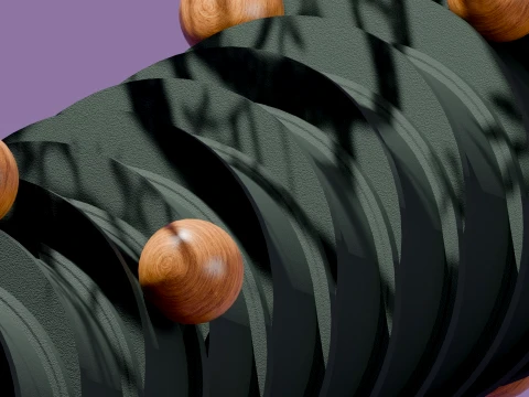 Modern Abstract Spiral Column with Wooden Spheres 3D Model