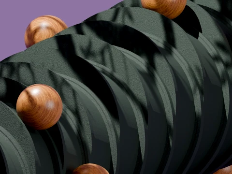 Modern Abstract Spiral Column with Wooden Spheres 3D Model