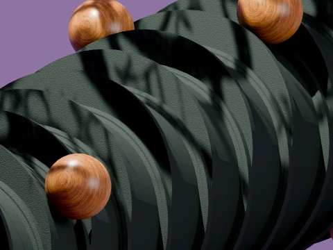Modern Abstract Spiral Column with Wooden Spheres 3D Model