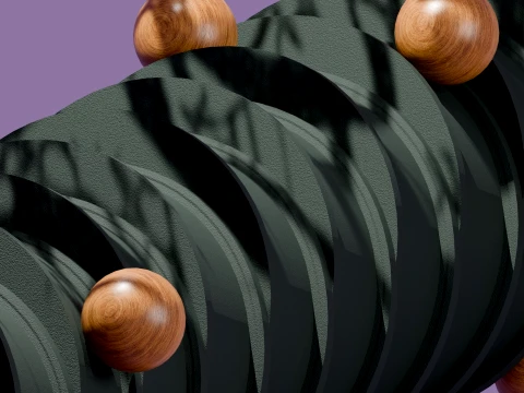 Modern Abstract Spiral Column with Wooden Spheres 3D Model