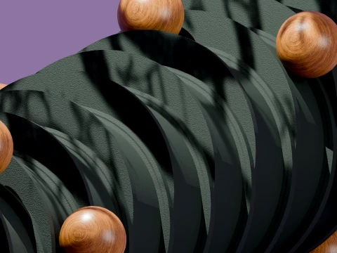Modern Abstract Spiral Column with Wooden Spheres 3D Model