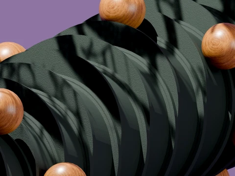 Modern Abstract Spiral Column with Wooden Spheres 3D Model