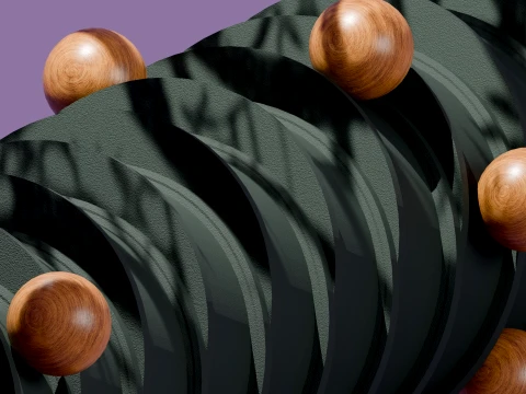 Modern Abstract Spiral Column with Wooden Spheres 3D Model
