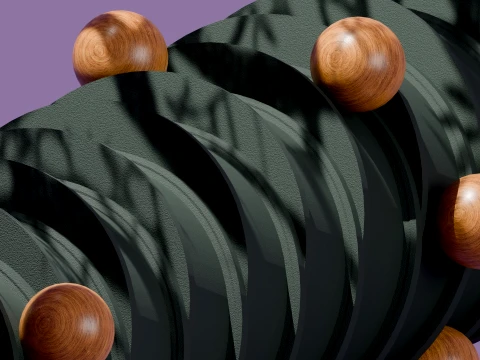 Modern Abstract Spiral Column with Wooden Spheres 3D Model