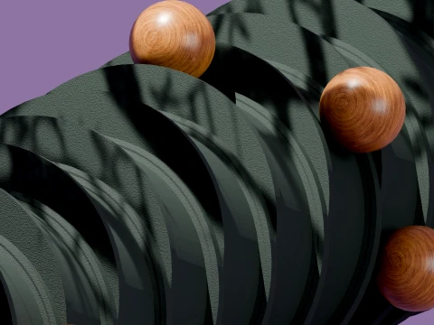 Modern Abstract Spiral Column with Wooden Spheres 3D Model