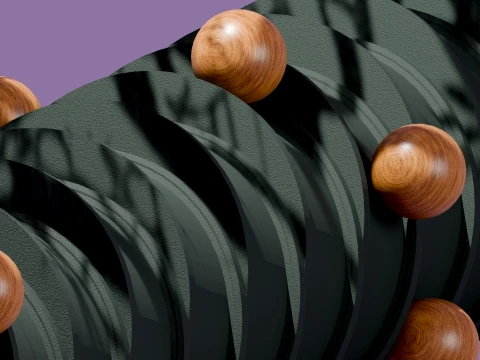 Modern Abstract Spiral Column with Wooden Spheres 3D Model