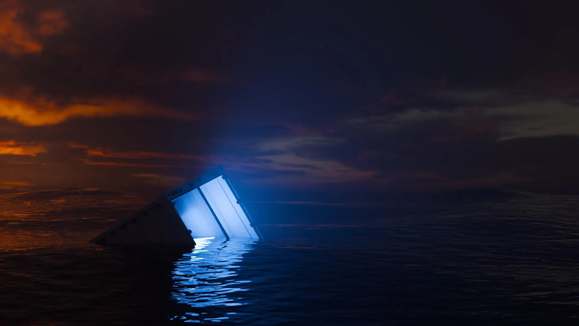Sinking Shipping Container with Glowing Interior 3D Model .c4d .max .obj .3ds .fbx .stl .blend 