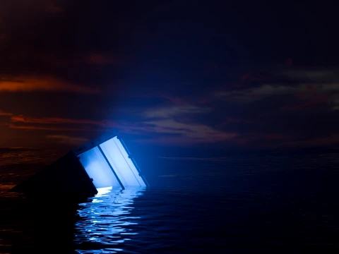 Sinking Shipping Container with Glowing Interior 3D Model