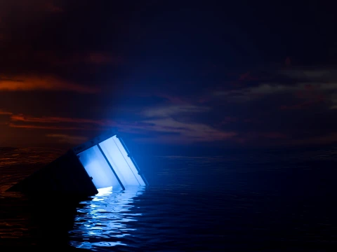 Sinking Shipping Container with Glowing Interior 3D Model