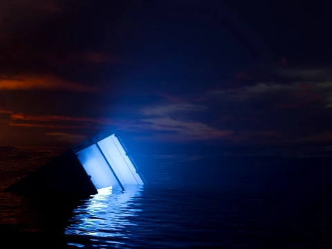 Sinking Shipping Container with Glowing Interior 3D Model