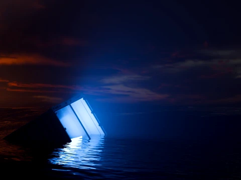 Sinking Shipping Container with Glowing Interior 3D Model
