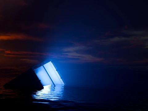 Sinking Shipping Container with Glowing Interior 3D Model
