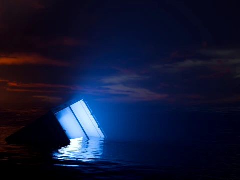 Sinking Shipping Container with Glowing Interior 3D Model