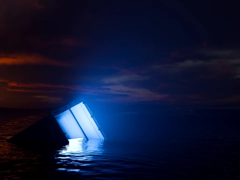 Sinking Shipping Container with Glowing Interior 3D Model