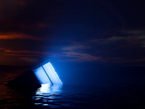 Sinking Shipping Container with Glowing Interior 3D Model