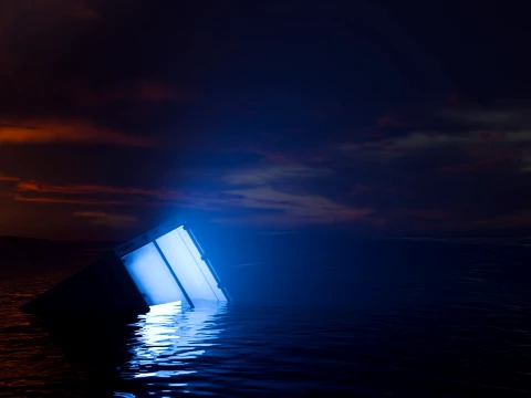 Sinking Shipping Container with Glowing Interior 3D Model