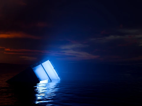 Sinking Shipping Container with Glowing Interior 3D Model