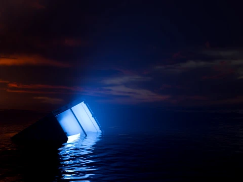 Sinking Shipping Container with Glowing Interior 3D Model