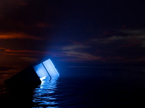 Sinking Shipping Container with Glowing Interior 3D Model