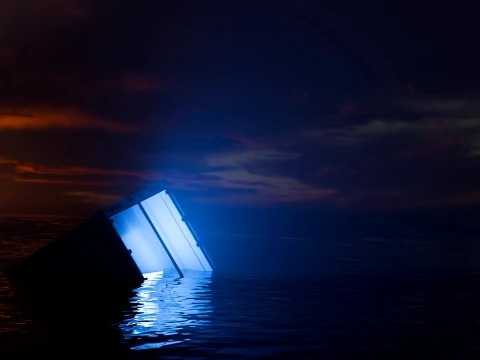 Sinking Shipping Container with Glowing Interior 3D Model