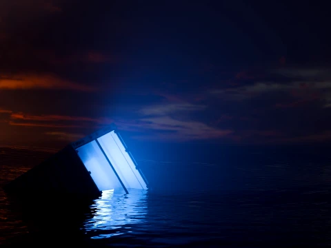Sinking Shipping Container with Glowing Interior 3D Model
