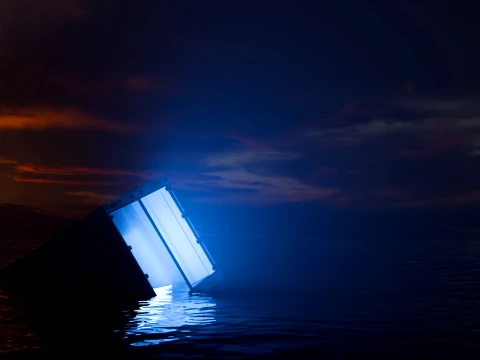 Sinking Shipping Container with Glowing Interior 3D Model