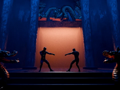 Ancient Dragon Temple Martial Arts Scene and Arena 3D Model