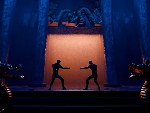 Ancient Dragon Temple Martial Arts Scene and Arena 3D Model