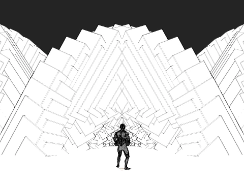 Sci-Fi Brutalist Portal and Futuristic Tunnel Scene 3D Model