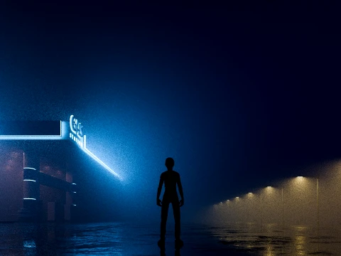 Cinematic Night Gas Station Scene 3D Model