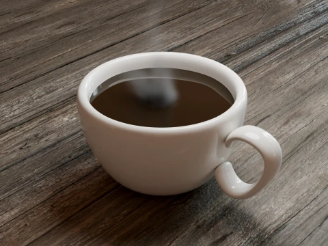 Ceramic Coffee Cup with Hot Coffee and Steam Animation 3D Model