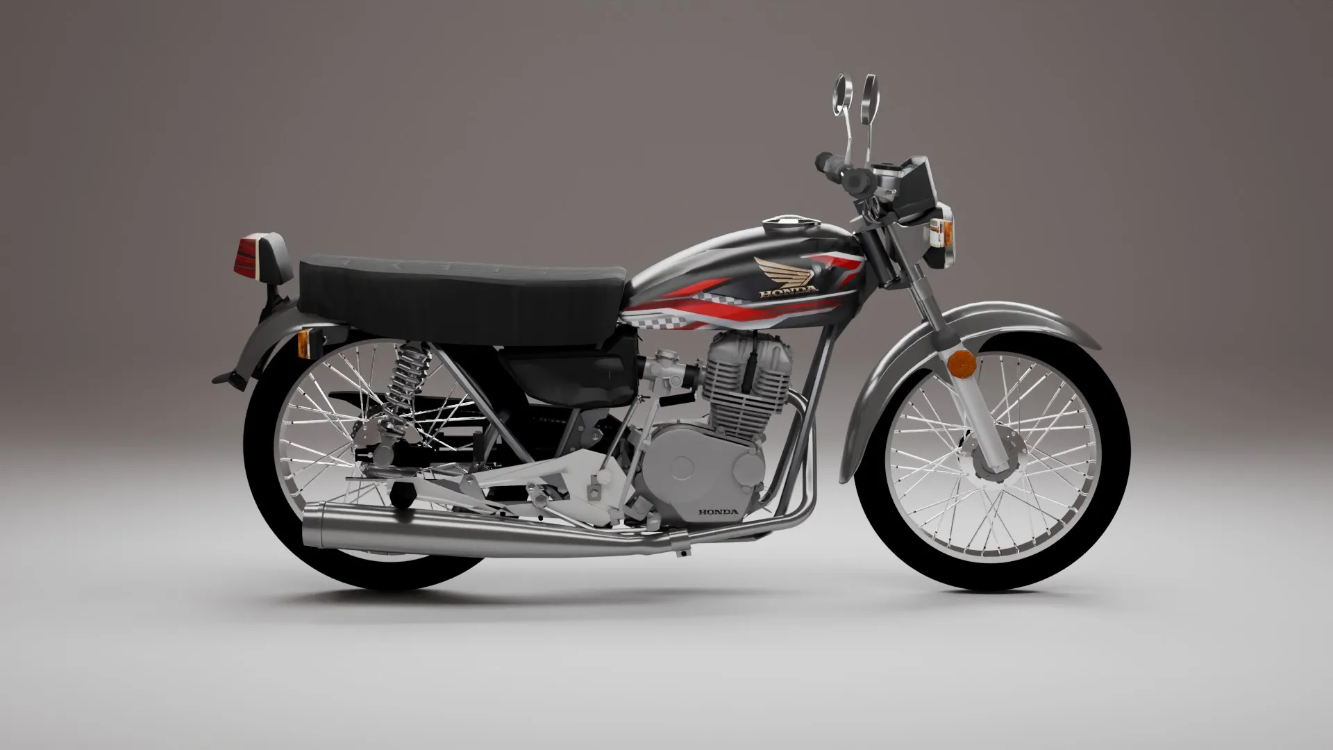 Classic Vintage Street Motorcycle 3D Model .c4d .max .obj .3ds .fbx .stl .blend