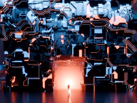 Sci-Fi Cyberpunk Megastructure Portal and Tech Wall 3D Model