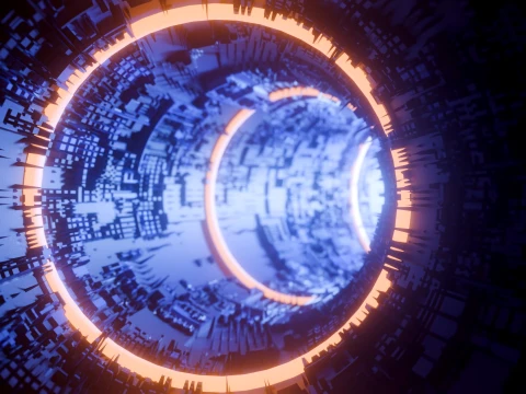 Sci-Fi Cyberpunk Circular Tunnel and Hyperloop Environment 3D Model