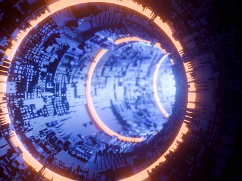 Sci-Fi Cyberpunk Circular Tunnel and Hyperloop Environment 3D Model