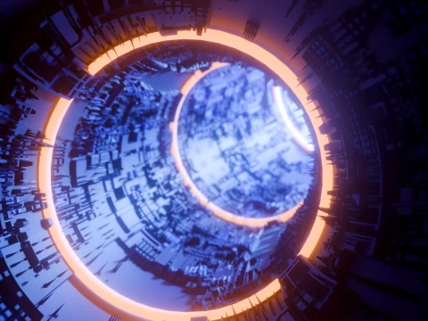 Sci-Fi Cyberpunk Circular Tunnel and Hyperloop Environment 3D Model