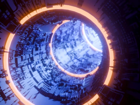 Sci-Fi Cyberpunk Circular Tunnel and Hyperloop Environment 3D Model