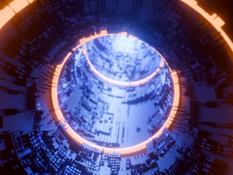 Sci-Fi Cyberpunk Circular Tunnel and Hyperloop Environment 3D Model