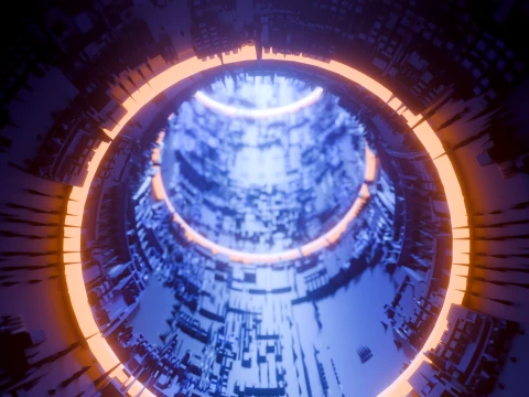 Sci-Fi Cyberpunk Circular Tunnel and Hyperloop Environment 3D Model